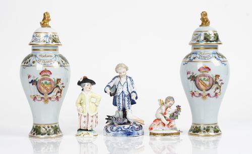 A pair of French porcelain baluster vases and covers of Nelson Service pattern (7)