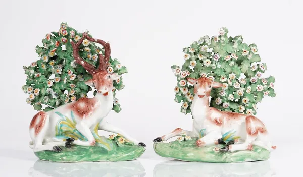 A pair of Derby porcelain figures of a stag and doe (2)