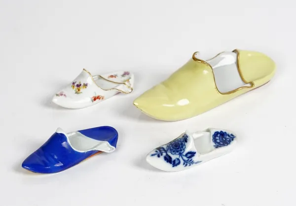 A  Meissen porcelain slipper also three smaller (4)