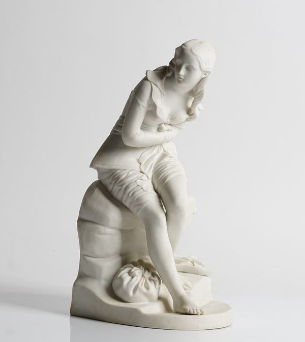 A Minton parian figure of Dorothea, circa 1850, after a model by John Bell, incised ermine mark, applied stamped registration lozenge, 34cm. high.