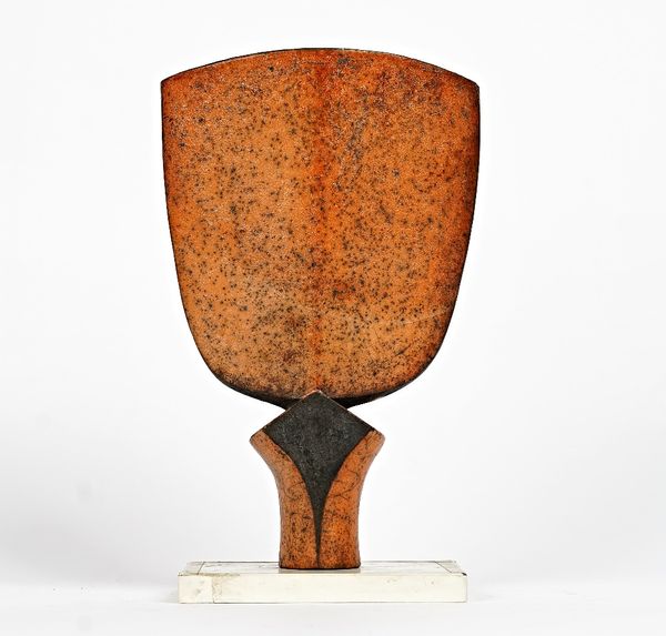 Elizabeth Raeburn ( born 1943), a raku glazed burnt orange and black spade vase