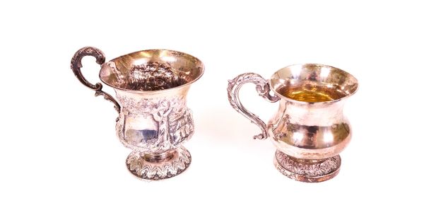 A William IV silver christening mug, of campana form, the circular foot decorated with a foliate band, Sheffield 1831 and a Victorian silver...