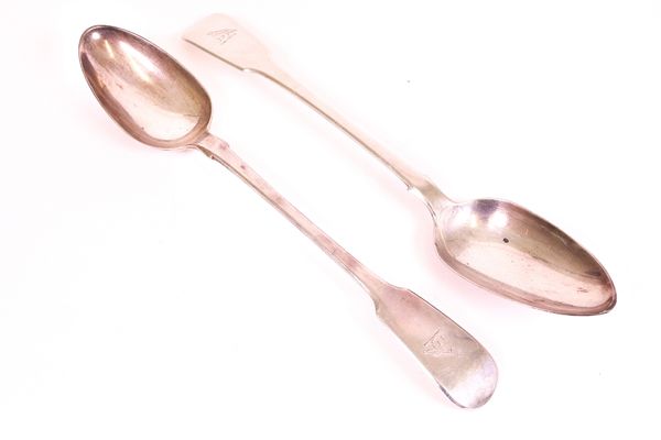 A pair of silver fiddle pattern stuffing spoons, each crest engraved, London 1834, combined weight 309 gms, (2).