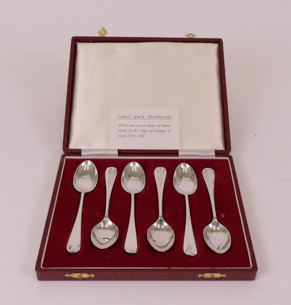 A set of six silver teaspoons, having differing picture backs to the bowls of the spoons, differing hallmarks comprising four Sheffield 1970 and two...