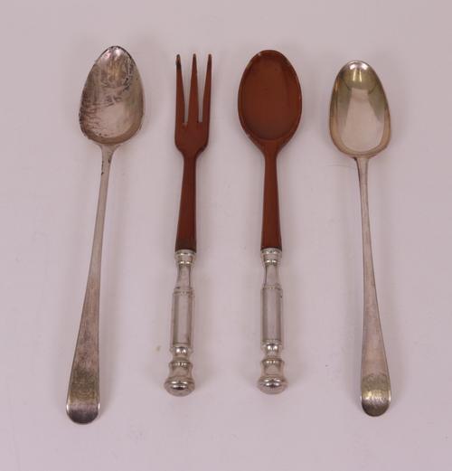 A silver Hanoverian pattern basting spoon, bottom marked, London possibly 1771, another silver Hanoverian pattern basting spoon, London 1792,