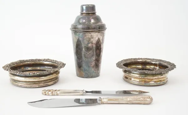 A small group of silver and plated wares, comprising;