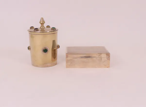A silver cigarette box and a perfumed candle holder, (2).