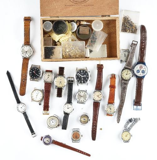 A Cyma Watersport steel backed base metal cased wristwatch, a Rotary gentleman's wristwatch, a Vertex cushion shaped wristwatch, four silver cased...