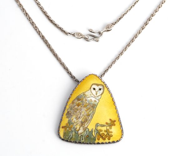 A silver and enamelled pendant with a neckchain.