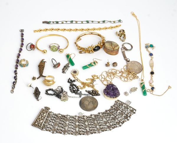 A group of silver mounted and costume jewellery, (qty)