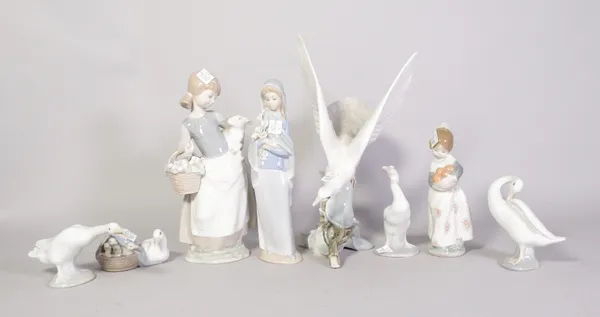 A collection of eight Lladro figures, including five of birds and ducks (8)