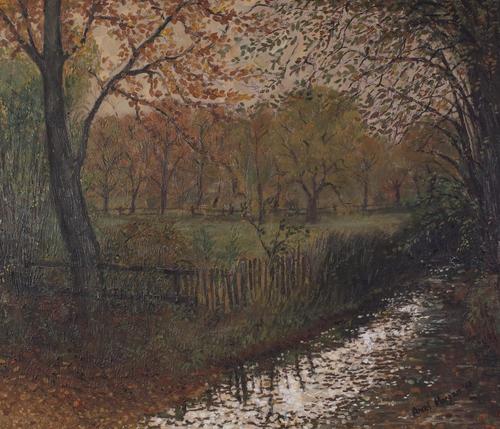 Ancel Morgan, Stream by the park, signed and dated 'Ancel Morgan 68' oil on board 61 x 71cm