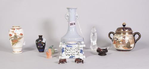 Modern Asian ceramics, including; a Satsuma vase, crackle glaze vase, Japanese square vase,