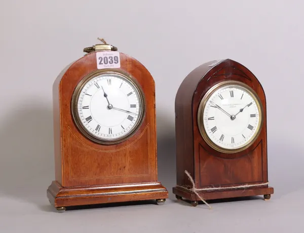 A ‘Goldsmith & Silversmiths Co Ltd London’ a late 19th century mahogany mantel clock, 12cm wide; 20cm high