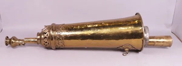A large 19th century Tibetan telescopic brass horn, (dung chen), length 282cm