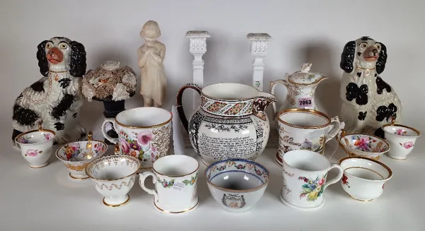 Ceramics, a quantity of 19th century and later including porcelain cups,