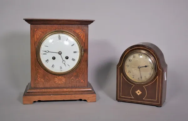 An Edwardian rosewood eight day mantel clock, 20cm wide; 24cm high