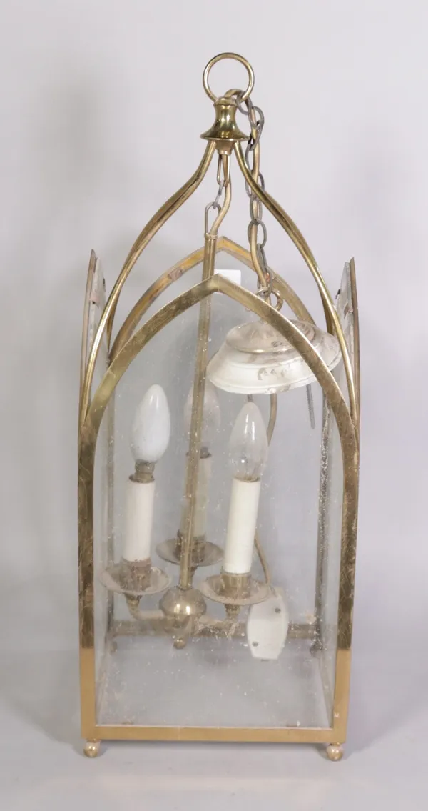 A modern brass and glass hall lantern, 60cm high