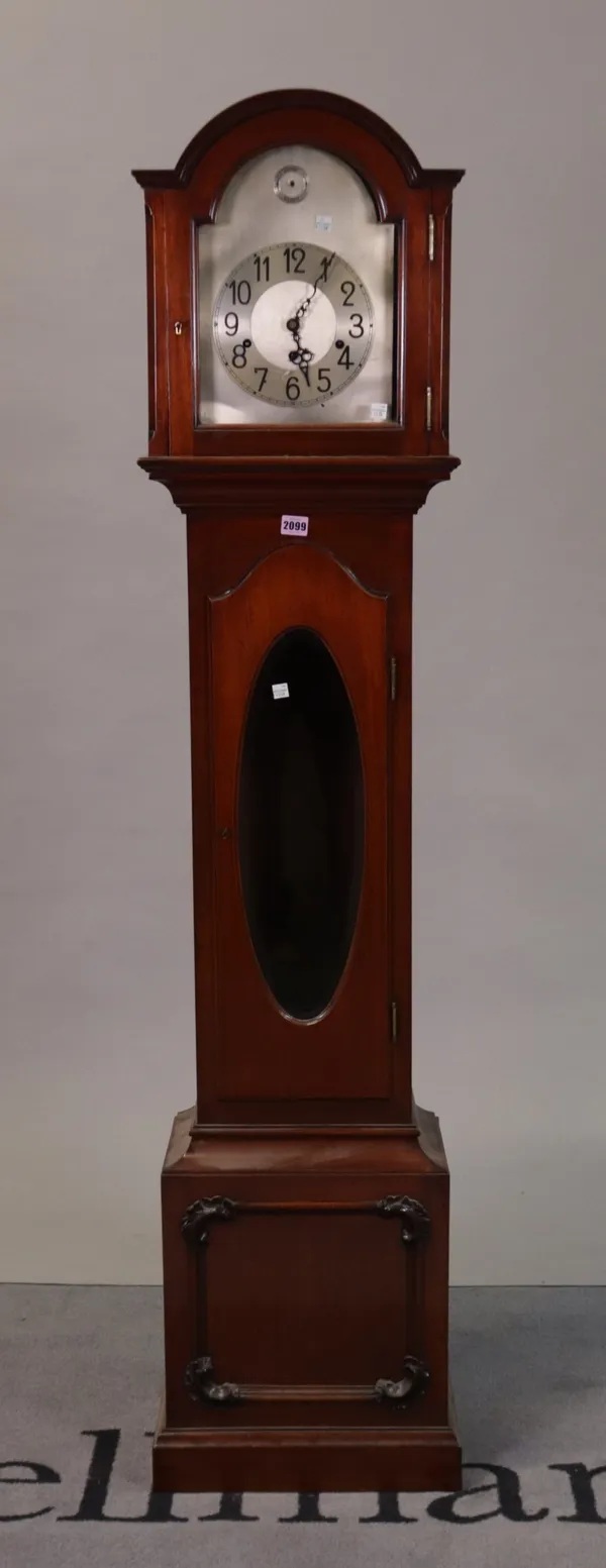 A modern mahogany longcase clock, 30cm wide;170cm high