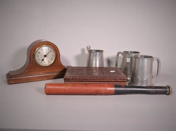 Collectibles including, a 19th century wooden police truncheon, 45cm long, an Edwardian mahogany mantel clock,