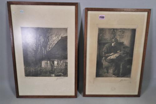 Jean De Cooman (Belgian, 1893-1949) At work, signed in pencil (in lower margin) etching 28 x 20cm