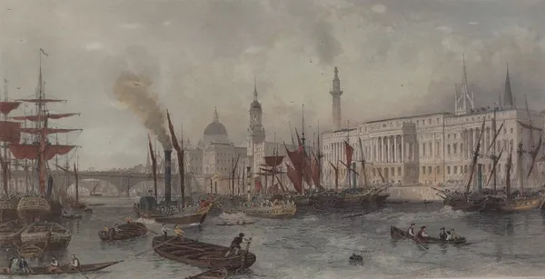 After Thomas Allom, Port of London in 1839, colour print 20 x 40cm