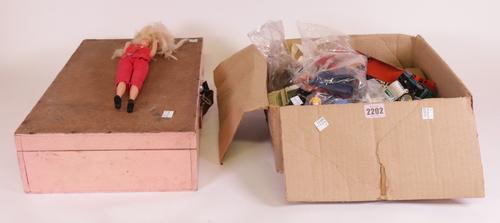Toys including a quantity of die-cast cars all play worn and a quantity of vintage Barbie dolls and accessories (qty).