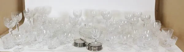 A modern cut-glass suite including various drinking glasses, decanters, bowls and dishes, (qty).