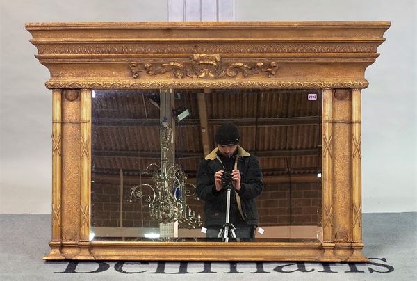 A Regency style gilt mirror, with stepped cornice and reeded column mounts