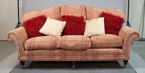 A modern hardwood framed humpback sofa, 200cm wide; 84cm high