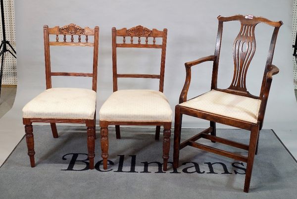 A pair of 19th century mahogany open armchairs on tapering square supports, 53cm wide x 100cm high