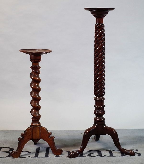 A 19th century mahogany barley-twist jardiniere stand, 24cm wide; 120cm high