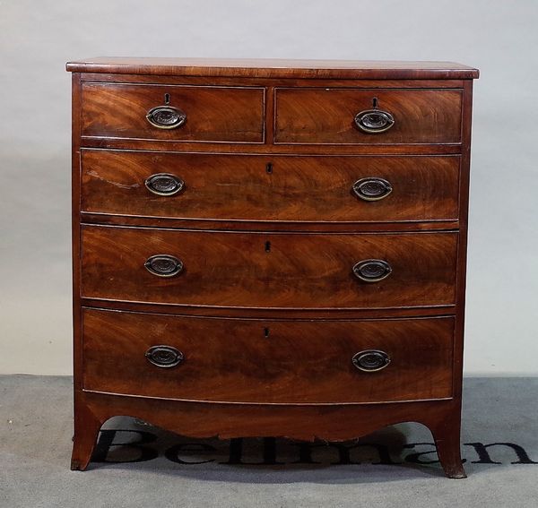 A 19th century mahogany bowfront chest of two short and three long graduated drawers