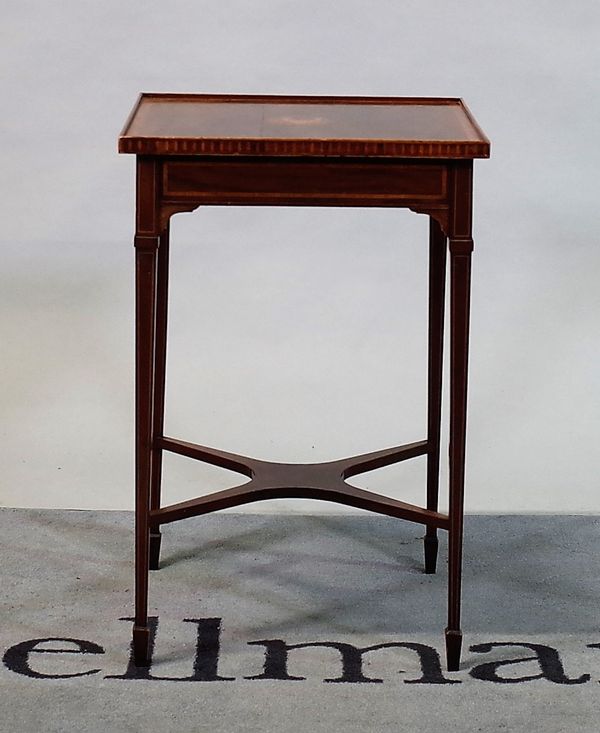 An Edwardian mahogany and inlaid square two-tier occasional table