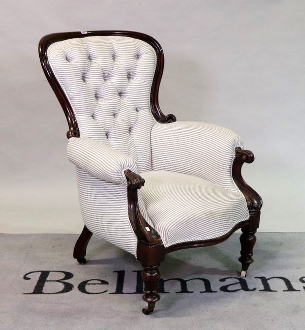 A Victorian mahogany framed low armchair