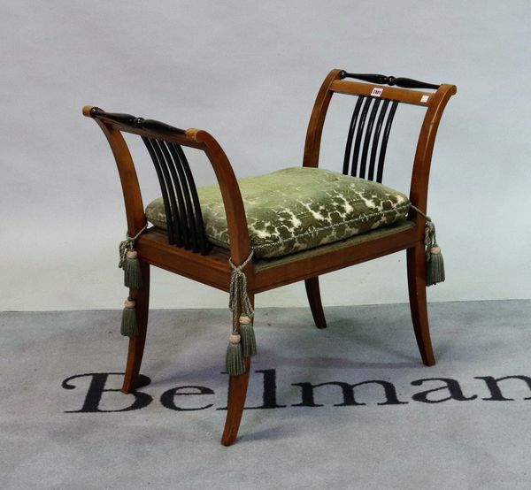 A late 19th century Biedermeier style walnut and ebonised stool