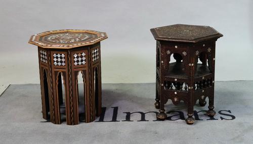A late 19th century Damascus and mother-of-pearl inlaid and tortoiseshell octagonal occasional table