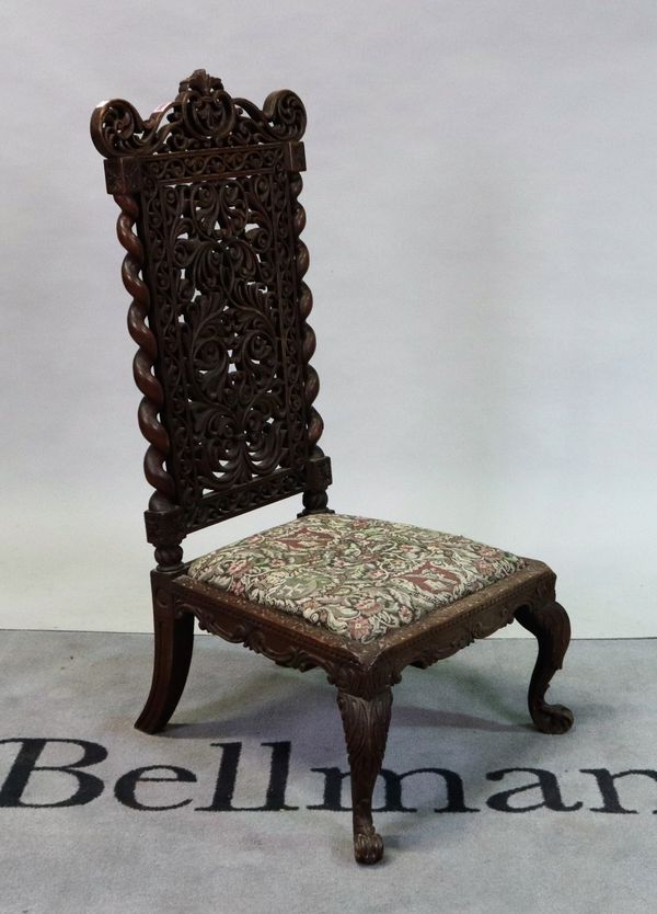 A late 19th century Anglo Indian hardwood prie dieu