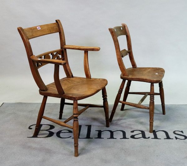 A 19th century ash and elm open armchair