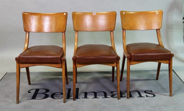 A matched set of five mid-20th century beech bar back dining chairs