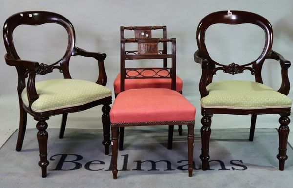 A pair of Victorian style mahogany open armchairs, 59cm wide; 95cm high and