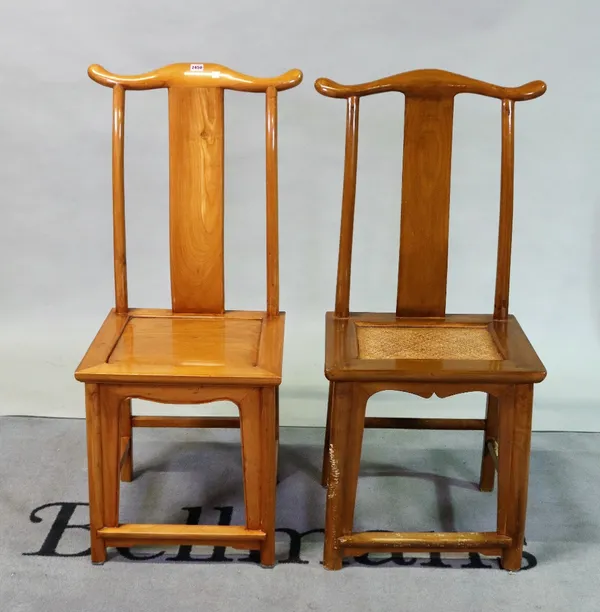 A pair of modern faux elm Chinese yoke back side chairs