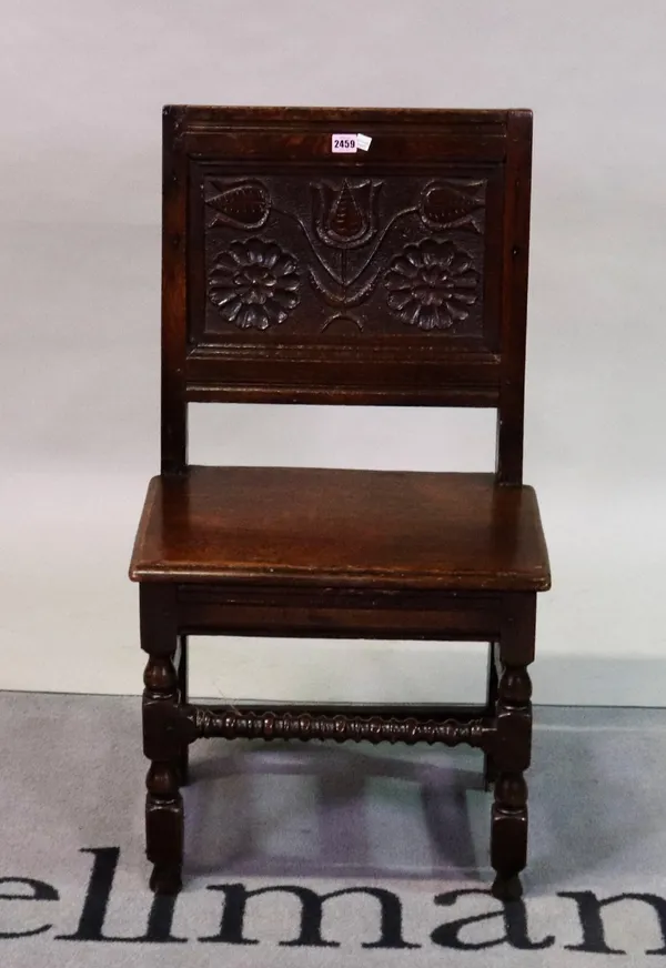 A Charles II and later oak square back chair
