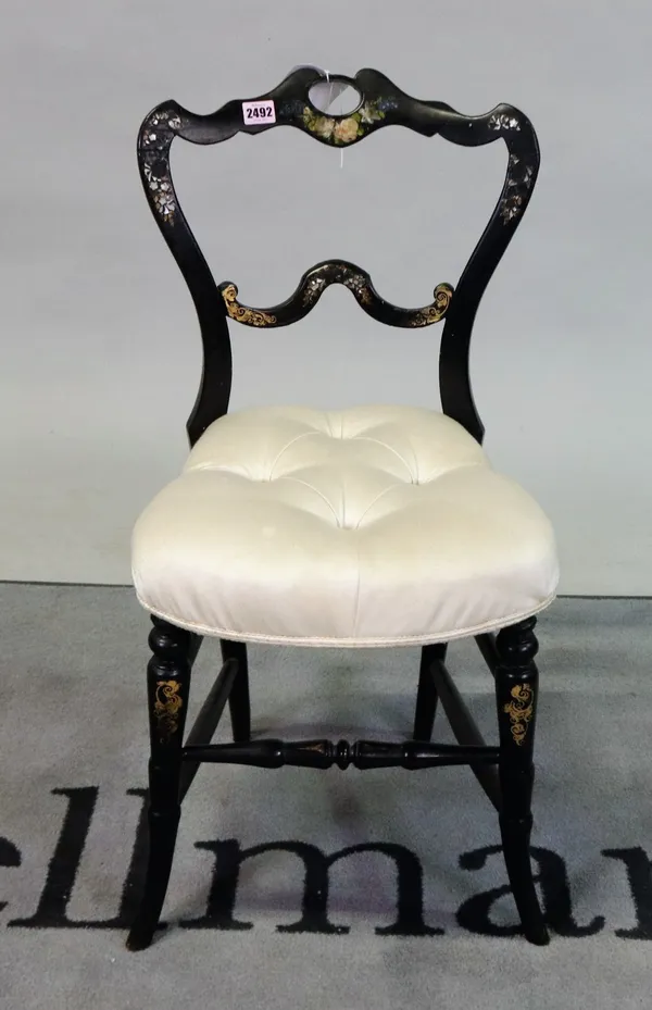 A Victorian ebonised and mother-of-pearl inlaid side chair