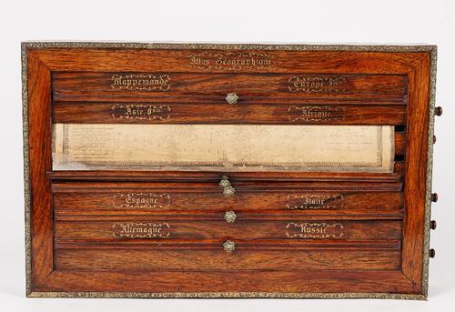 A French rosewood and brass-inlaid wall atlas compendium