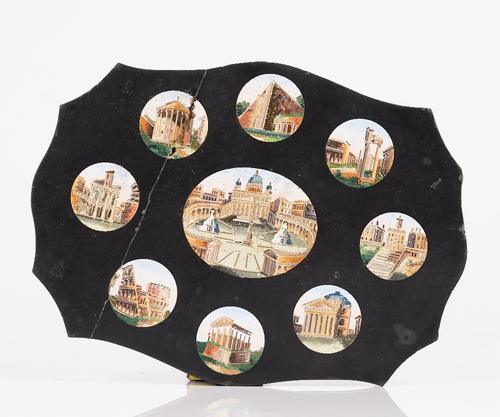 A Italian Micro-mosaic black marble paperweight