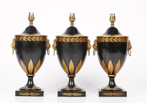 Three tole peinte table lamps