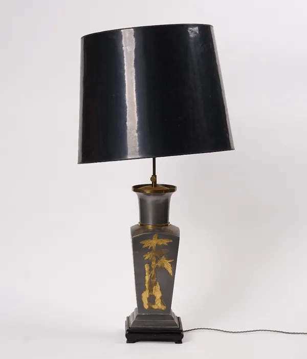 A Japanese style aluminium and brass mounted table lamp