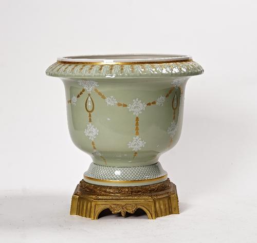 Mangani Italy; a large modern porcelain and brass mounted jardinière