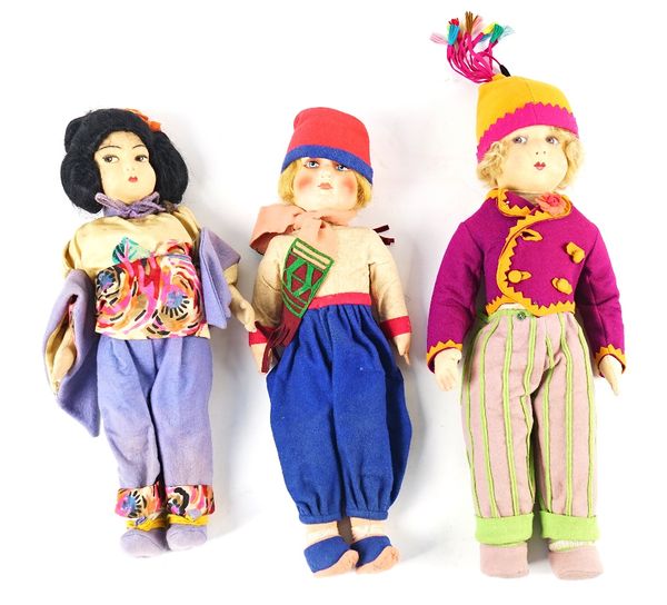 Three Lenci style pressed felt dolls (3)